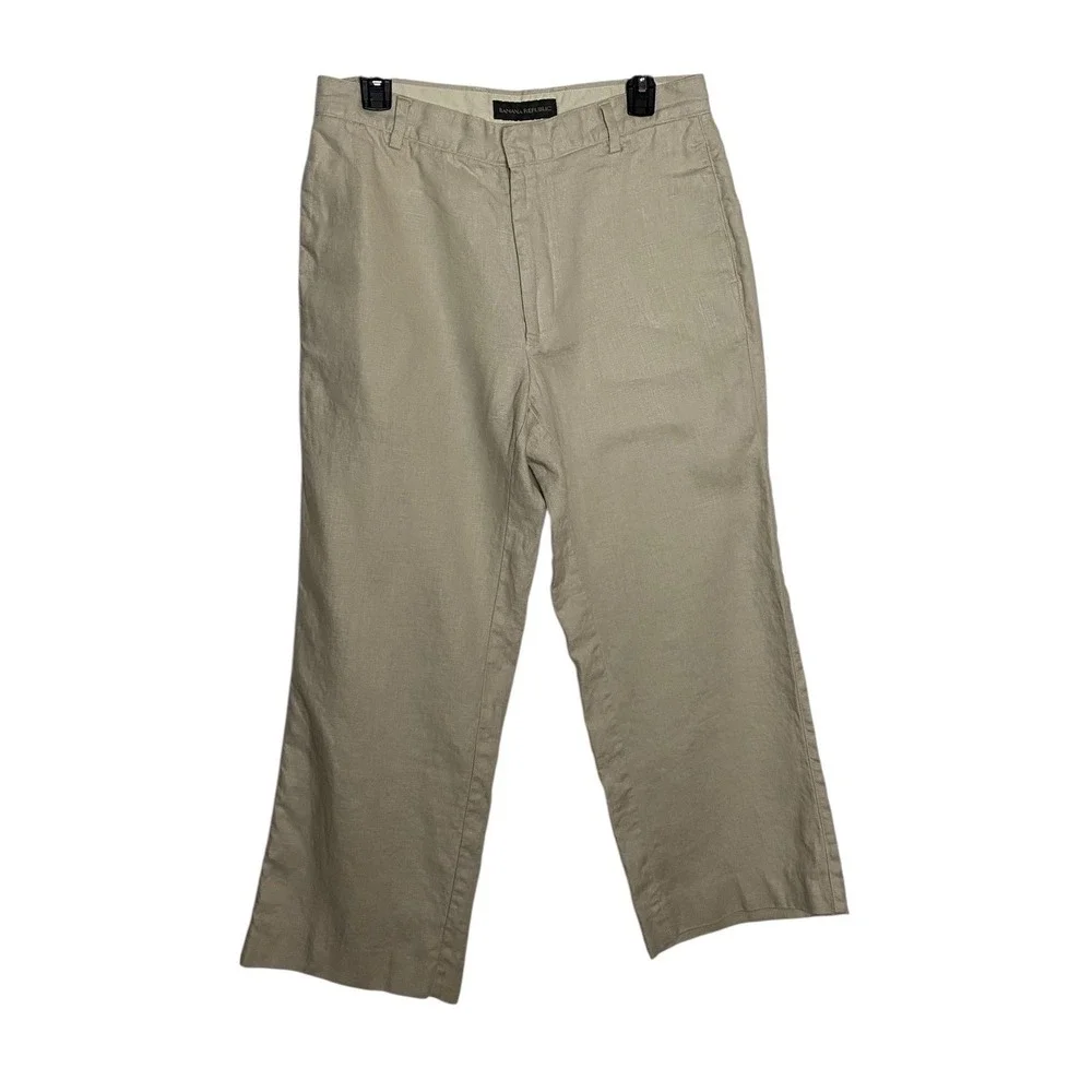 Banana Republic Women 32W 26L Beige 100% Linen Wide Leg Relaxed Trousers Pants
